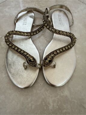 SCHUTZ Gold Jeweled Snake-Detail Sandals